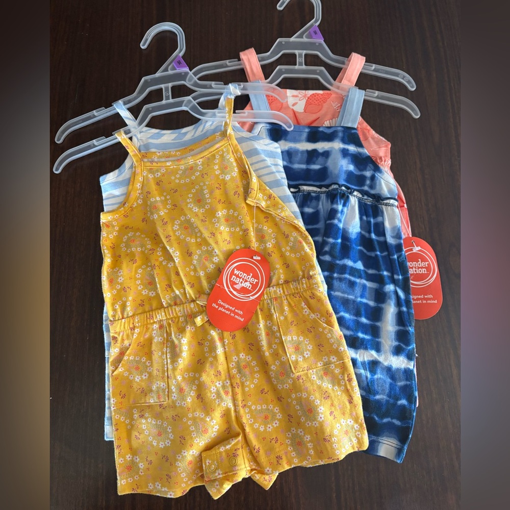Wonder Nation Baby Romper and Summer Dress Set of 4. NWT